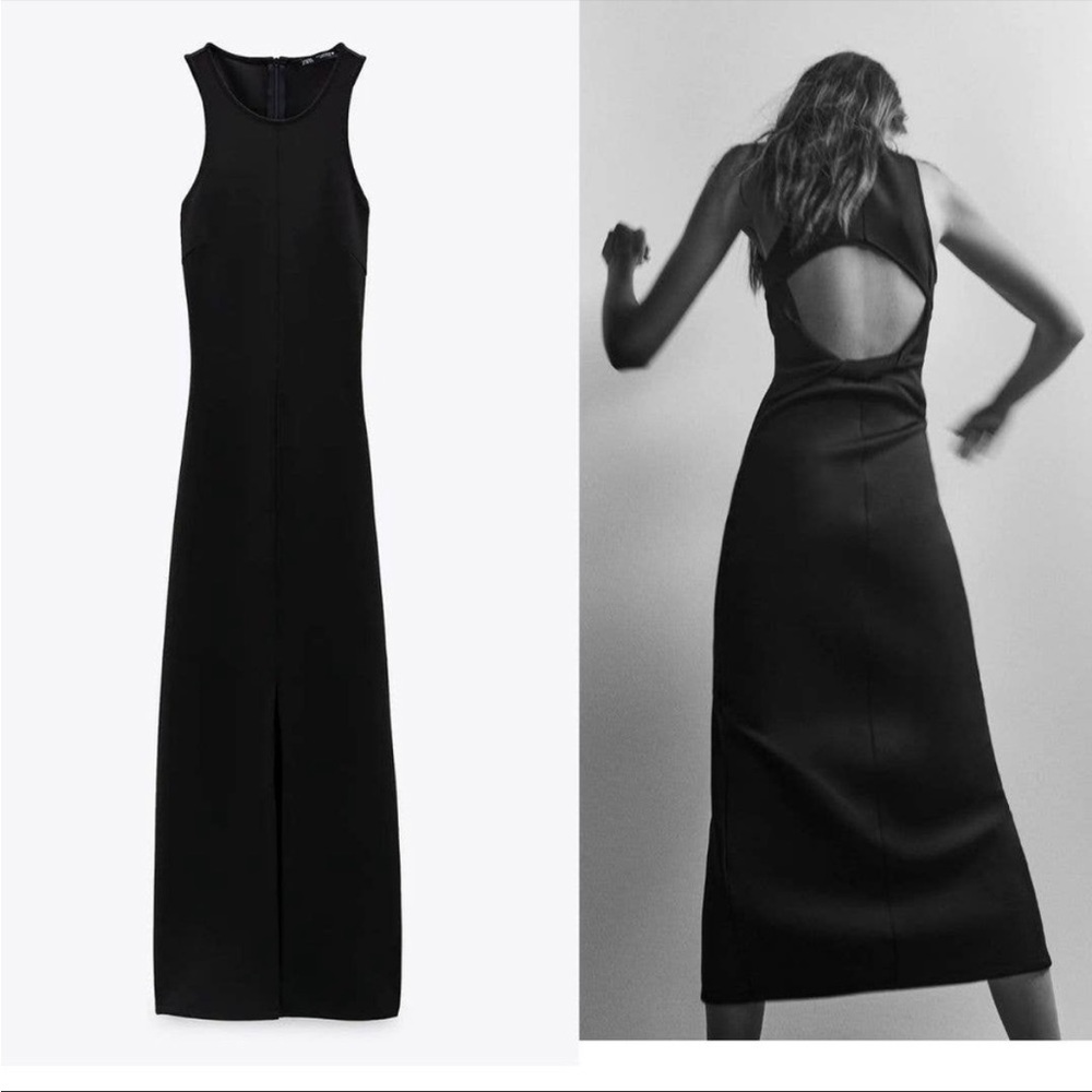 Zara black Neophrene-effect cut out twisted maxi dress